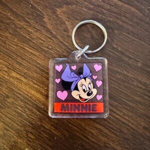 Vintage Disney Minnie Mouse Square Heart Plastic Acrylic Keychain Keyring